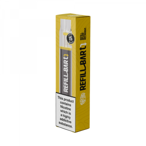 Refill Bar Device packaging by Ohm Brew, a yellow and black box.
