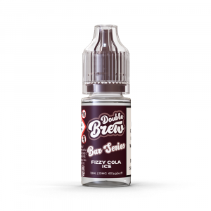 A bottle of Double Brew Bar Series Fizzy Cola Ice 20mg e-liquid with a brown label.